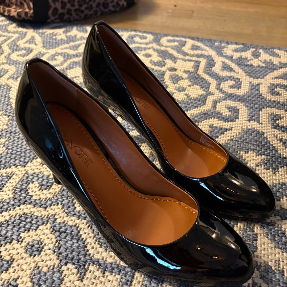 Coach Black Almond Toe Leather Women's Heels Size 8.5